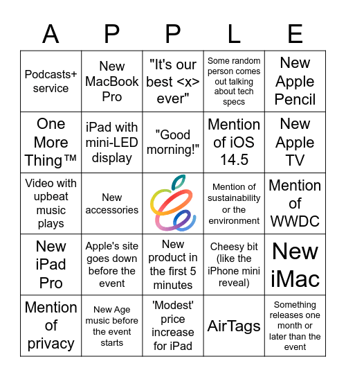 Apple April 2021 Event - "Spring Loaded" Bingo Card