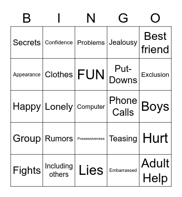 Girls Bingo Card