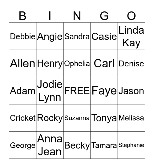Winningham Bingo Card