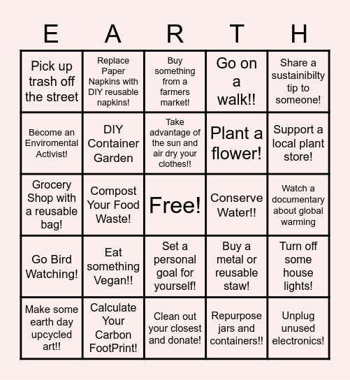 Earth Week Bingo!!! Bingo Card