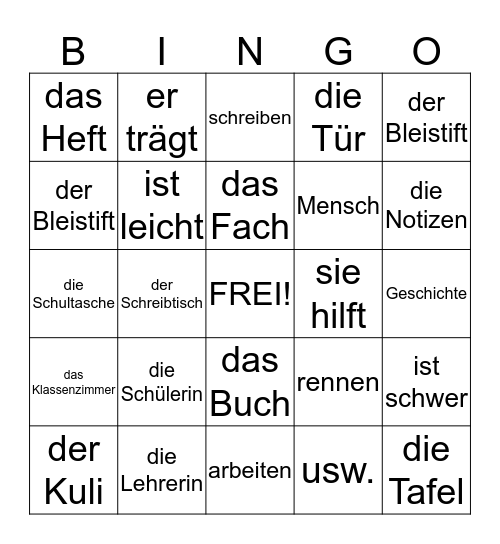 Die Schule und mehr Bingo Card