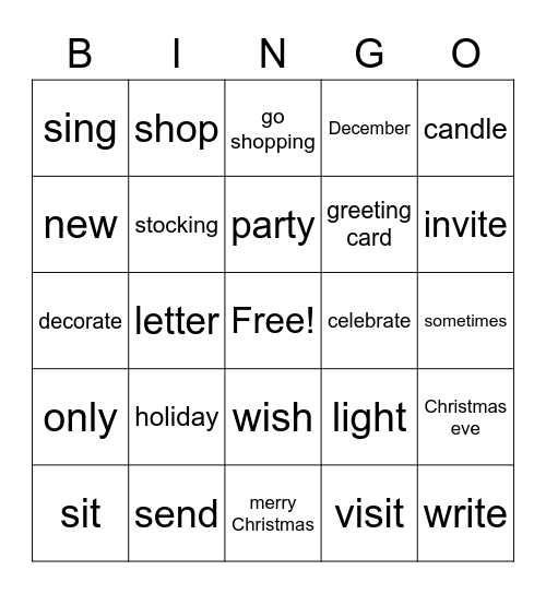 Holiday bingo Card