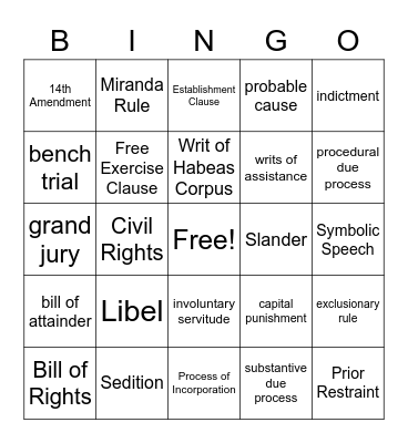 Civil Liberties Bingo Card