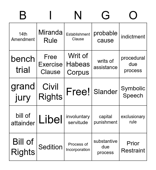 Civil Liberties Bingo Card