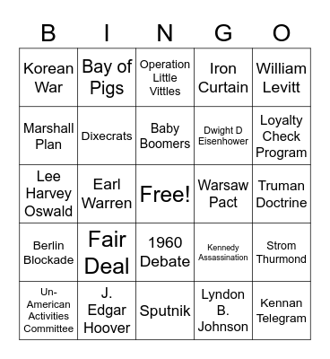 The Cold War Bingo Card