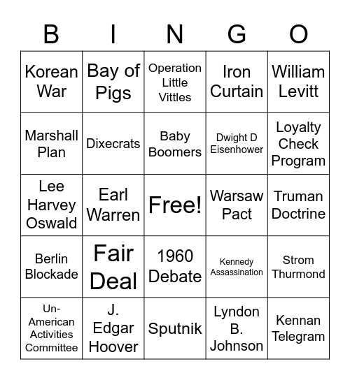 The Cold War Bingo Card