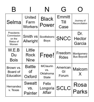 Civil Rights Bingo Card