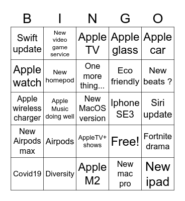 Apple Event 4/20/2021 Bingo Card
