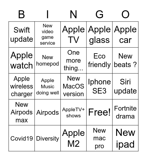 Apple Event 4/20/2021 Bingo Card