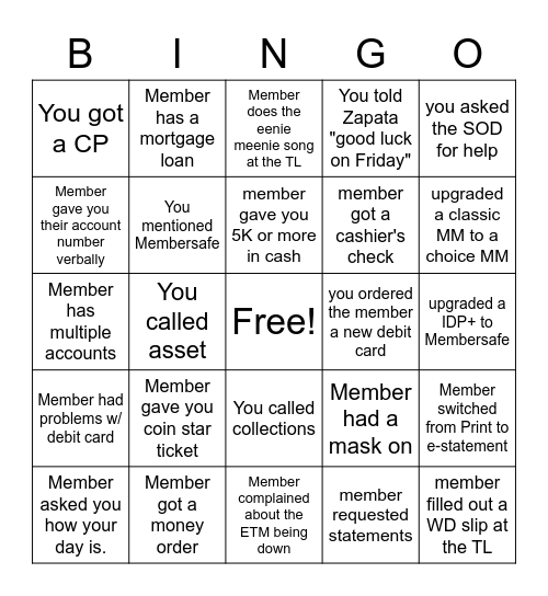 Tuesday Bingo Card