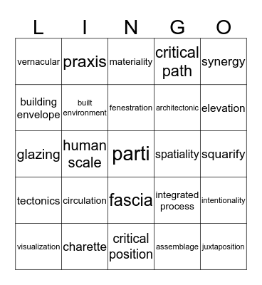 Arch-i-lingo Bingo Card