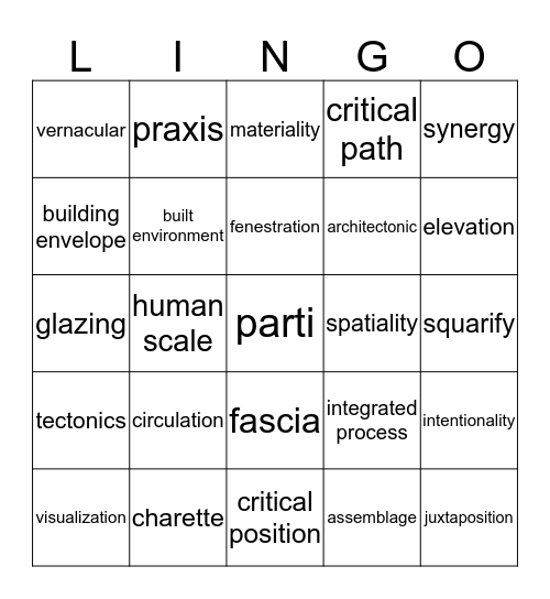 Arch-i-lingo Bingo Card