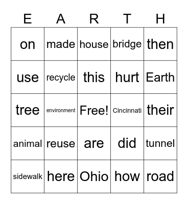 April Vocabulary Bingo Card