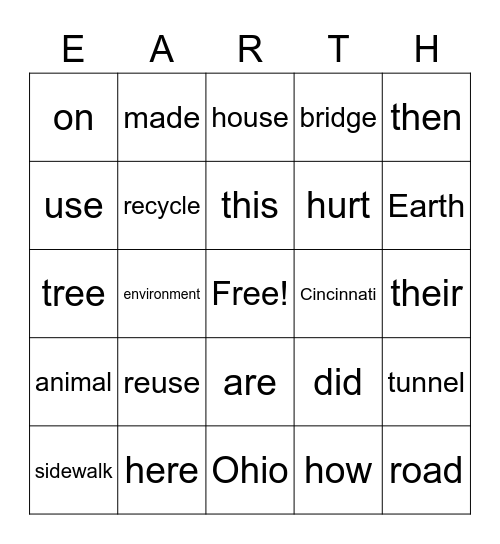 April Vocabulary Bingo Card