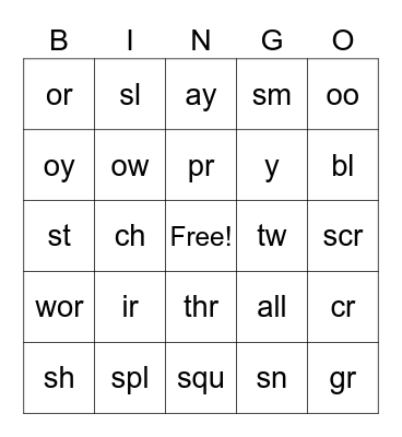 Special Sound Bingo Card