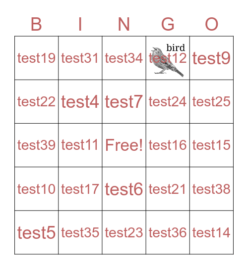 Test Card Bingo Card