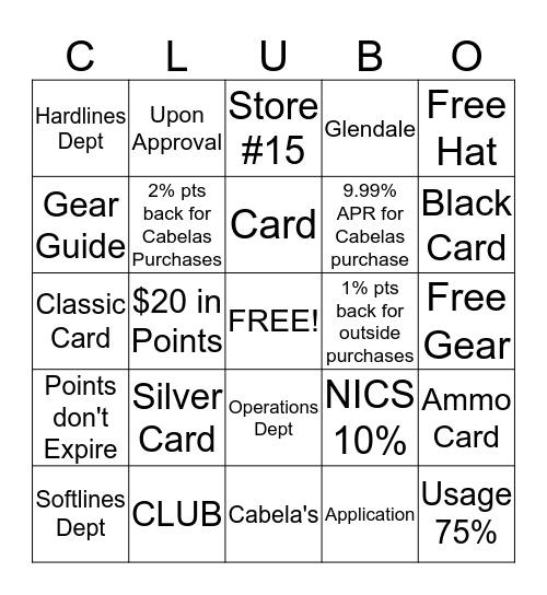 "CLUB-O" Bingo Game Bingo Card