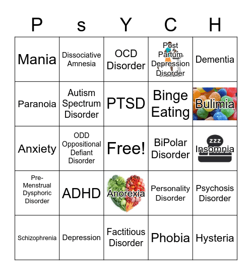 Mental Health Bingo Card