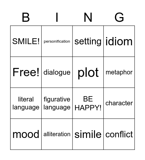 ELA Vocabulary Bingo Card