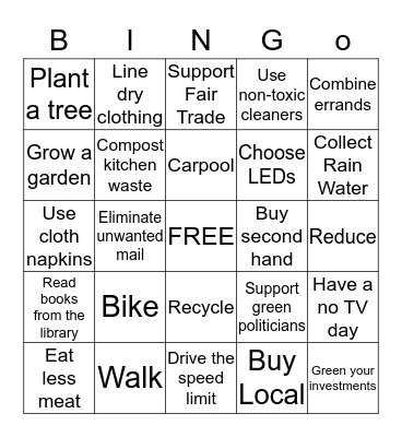 ACTION Bingo Card