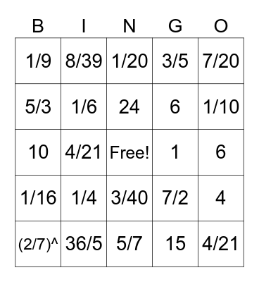 Fraction Multiplication Bingo Card