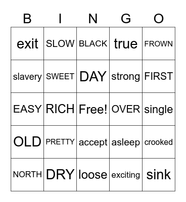 Antonyms Bingo Card