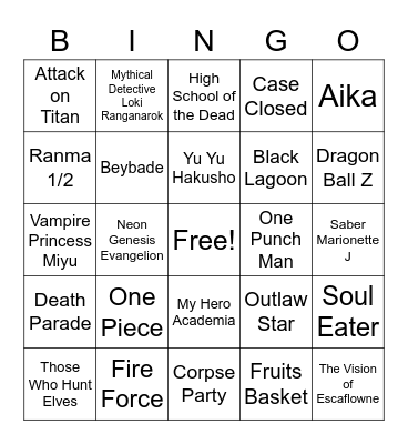 Anime Bingo! Bingo Card