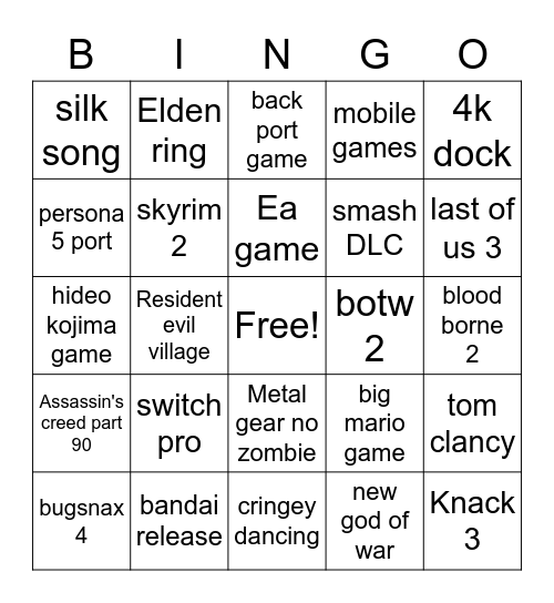 e3 bingo Card