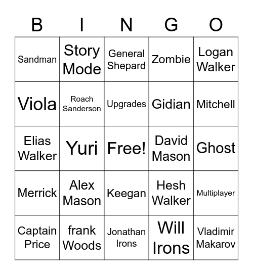 Call of Duty Bingo Card