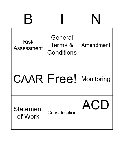 Contracts Bingo! Bingo Card