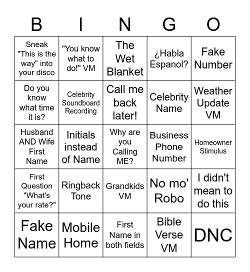 Lead Queue Bingo Card