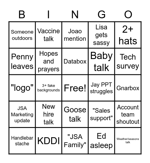 JSA Bingo Card