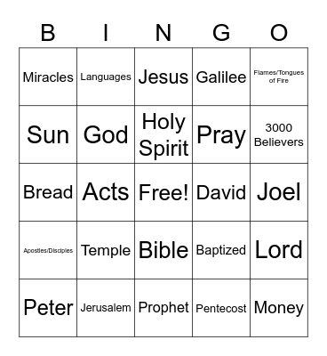 Acts Chapter 2 Bingo Card