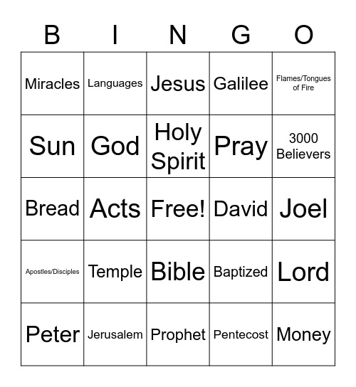 Acts Chapter 2 Bingo Card