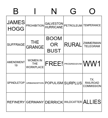 AGE OF OIL Bingo Card