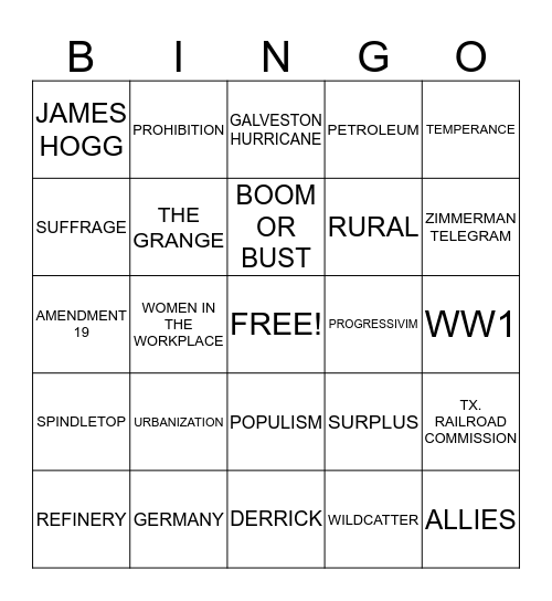 AGE OF OIL Bingo Card