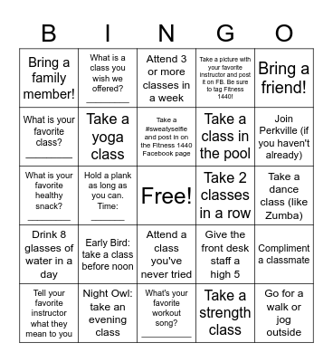 Group Fitness Bingo Card