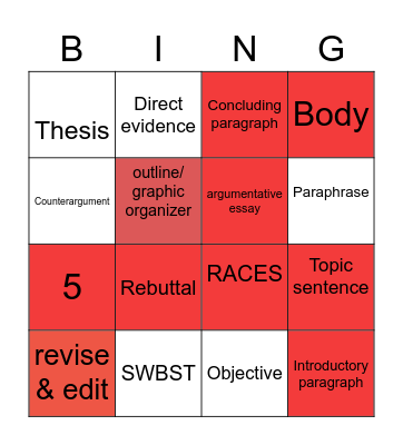 ElA review Bingo Card