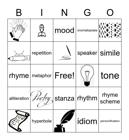 Poetry Bingo Card