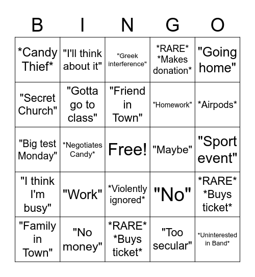 Music by Kota Cobo Table Bingo Card