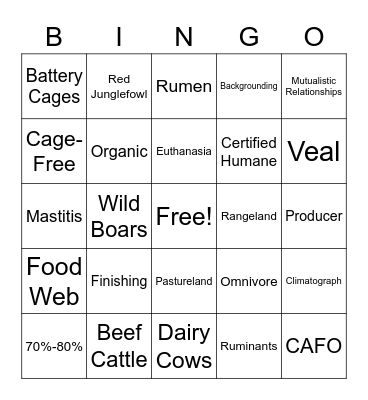 Animal Agriculture Bingo Card