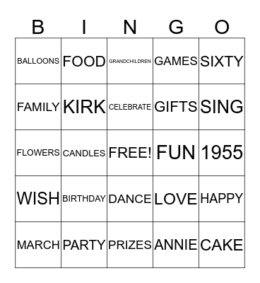 ANNIE'S BIRTHDAY BINGO Card