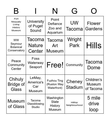 Tacoma Bingo Card