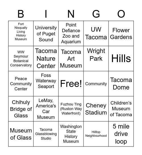 Tacoma Bingo Card