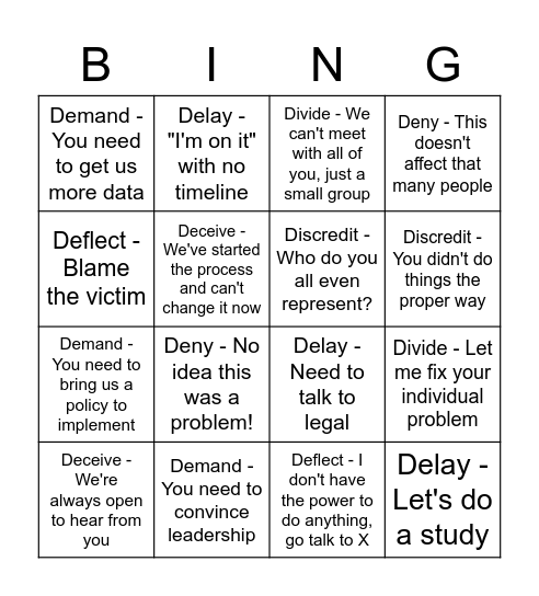 7 Ds Bingo Card