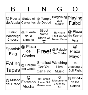 Welcome to Madrid Photo Scavenger Hunt! Bingo Card