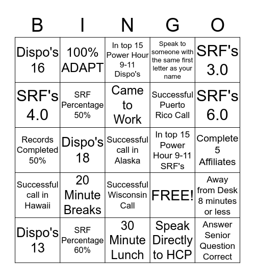 PFIZER BINGO Card