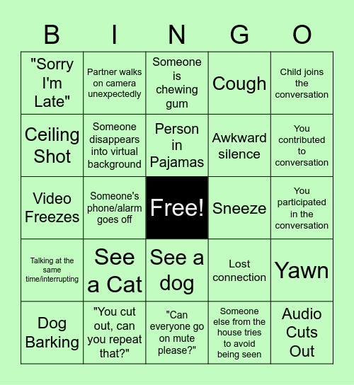 Zoom Bingo Card