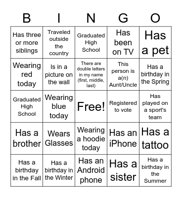 Human Bingo Card