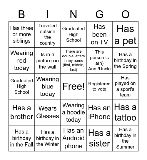 Human Bingo Card